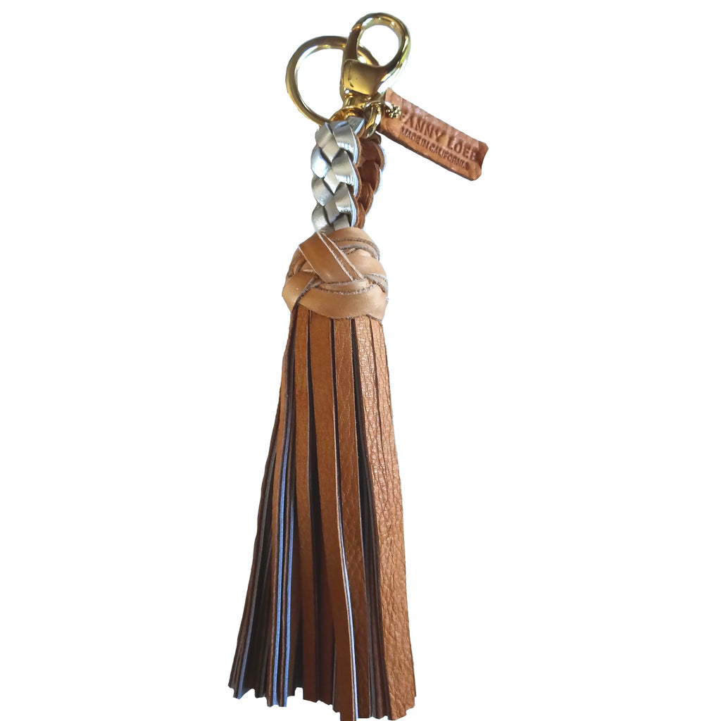 FANNY TASSEL KEYRING TAN & GOLD