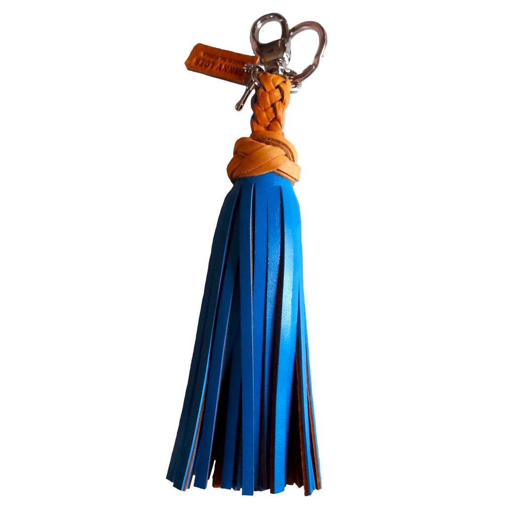 FANNY TASSEL KEYRING TAN & CERULEAN