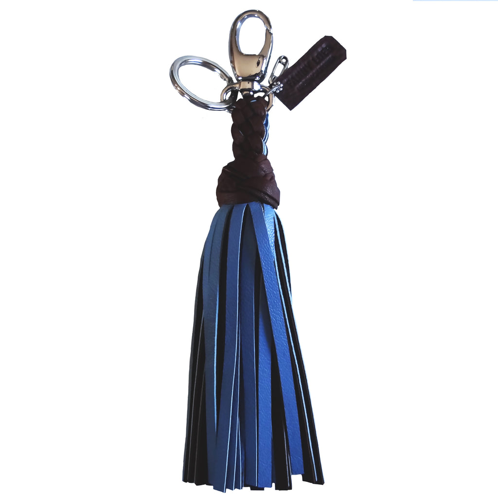 FANNY TASSEL KEYRING CHOCOLATE & DENIM