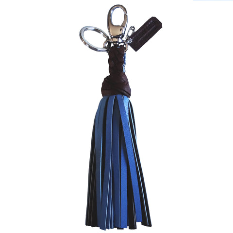 FANNY TASSEL KEYRING CHOCOLATE & DENIM