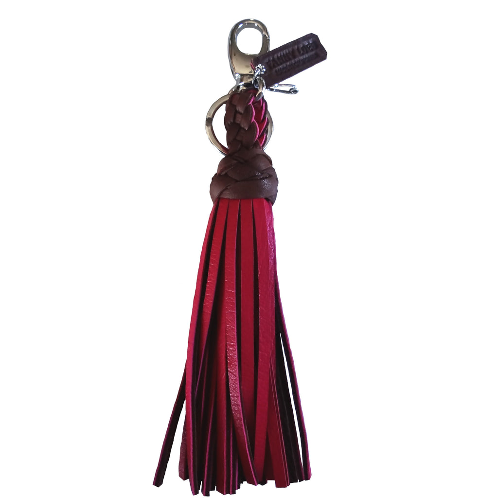 FANNY TASSEL KEYRING CHOCOLATE & FUCHSIA