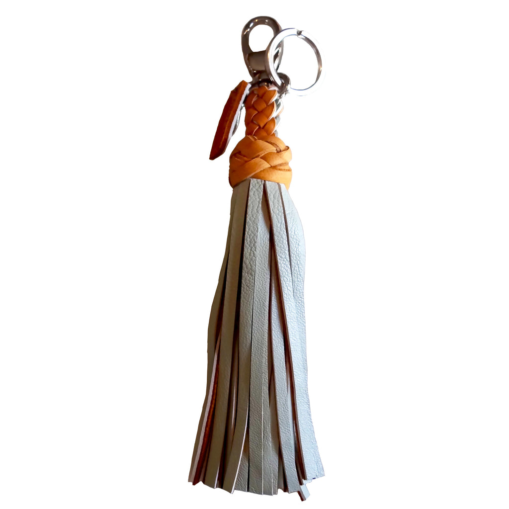 FANNY TASSEL KEYRING TAN & SEA FOAM