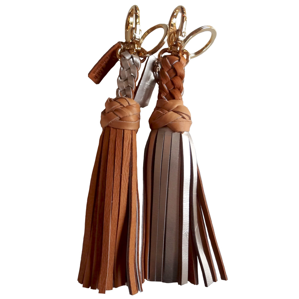 FANNY TASSEL KEYRING TAN & GOLD