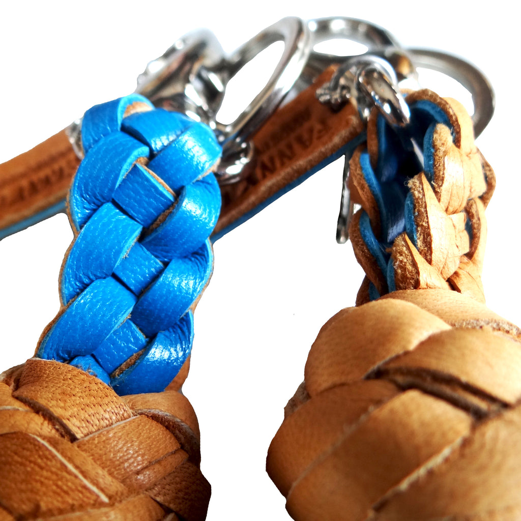 FANNY TASSEL KEYRING TAN & CERULEAN
