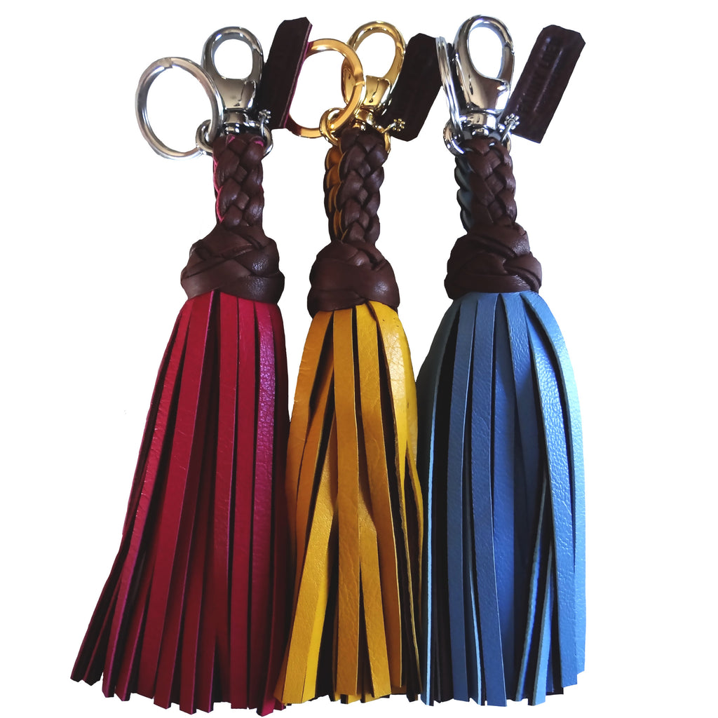 FANNY TASSEL KEYRING CHOCOLATE & DENIM