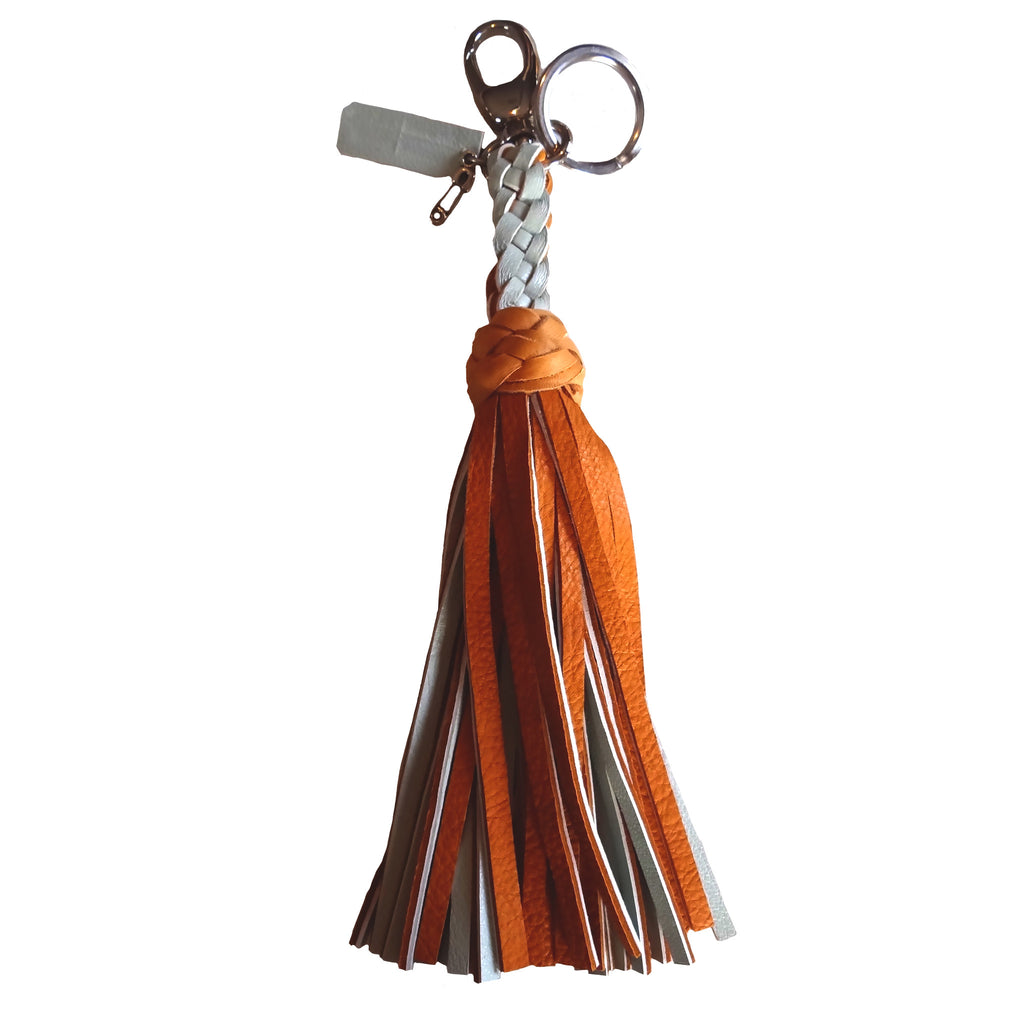 FANNY TASSEL KEYRING TAN & SEA FOAM