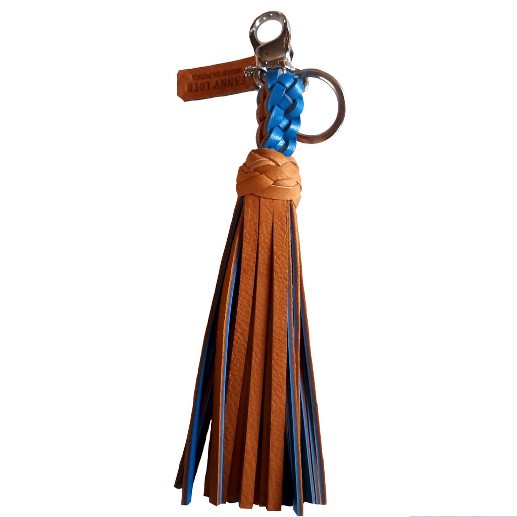FANNY TASSEL KEYRING TAN & CERULEAN